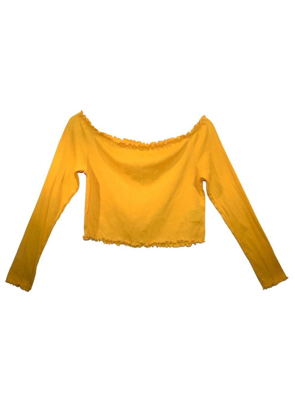 H&M Yellow Off-Shoulder Ruffle Long Sleeve Crop Top